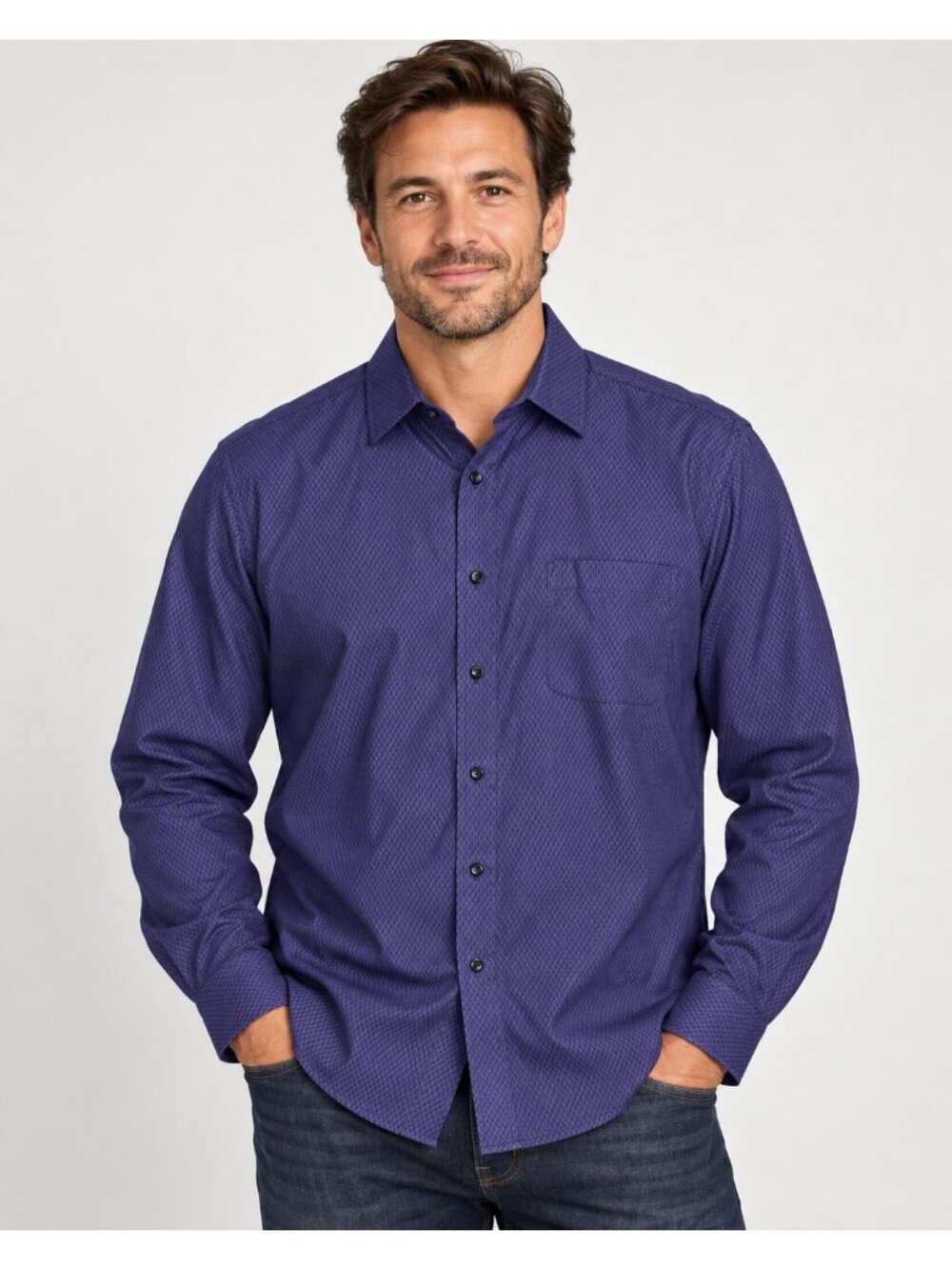 Johnston & Murphy Mens XXL Purple Textured Dress Shirt 100% Cotton Long Sleeve